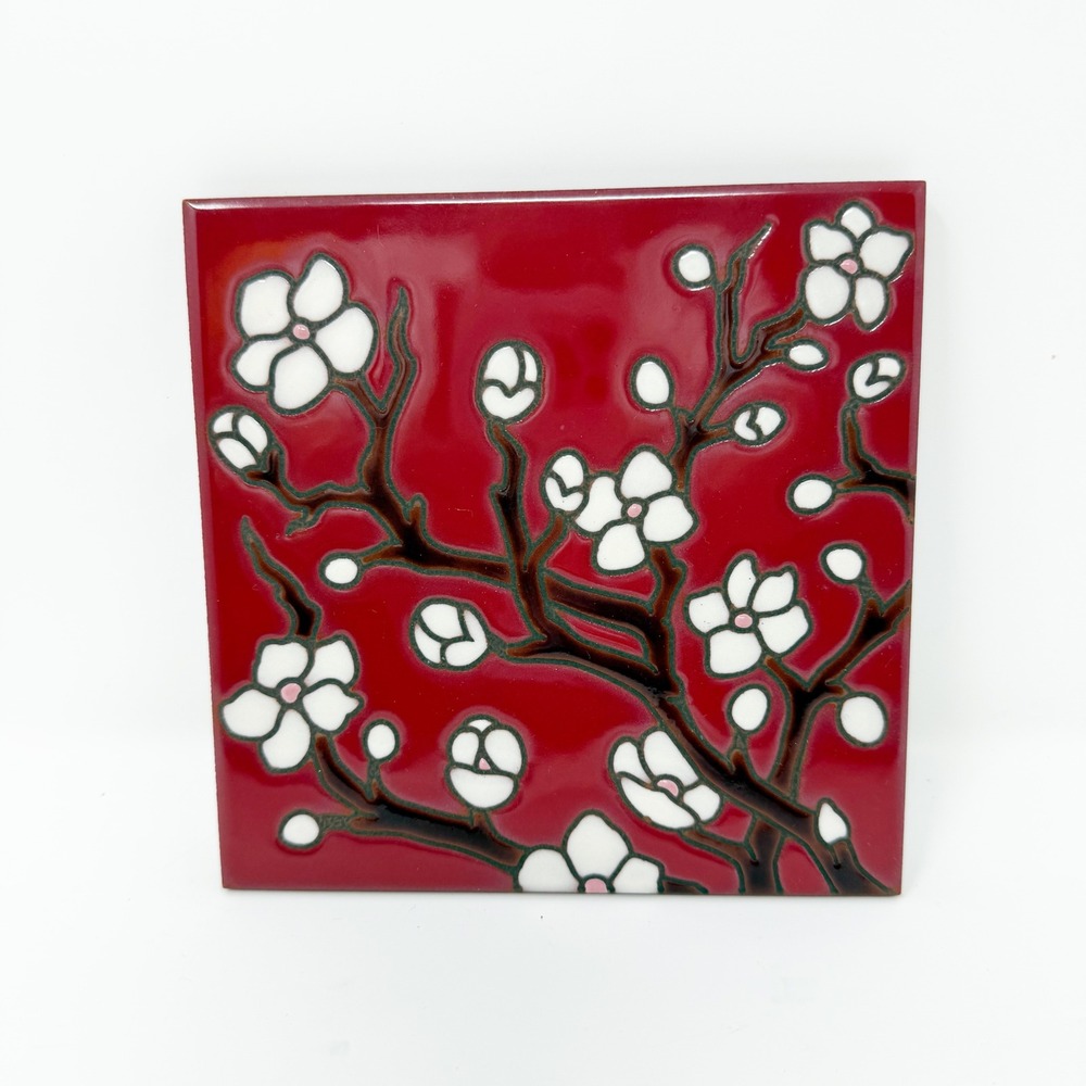 Carley Quinn Design‎ Cherry Blossom Tile Art Trivet Red
